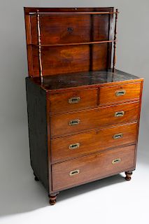 ENGLISH MAHOGANY BRASS BOUND CAMPAIGN CHEST OF DRAWERS