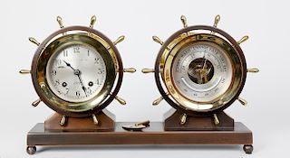 CHELSEA BRASS SHIP'S  BELL CLOCK AND BAROMETER