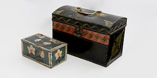TWO AMERICAN PAINT DECORATED STORAGE BOXES