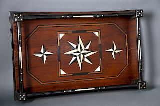 SAILOR MADE WHALE IVORY AND EBONY STAR INLAID GALLERY TRAY