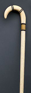WHALER CARVED WHALE IVORY "C" GRIP WALKING STICK
