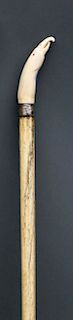 WHALER CARVED WHALE IVORY EAGLE HEAD WALKING STICK