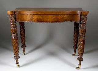 AMERICAN FEDERAL MAHOGANY CARD TABLE ATTRIBUTED TO SAMUEL MCINTYRE (SALEM, MASS. 1757-1811)