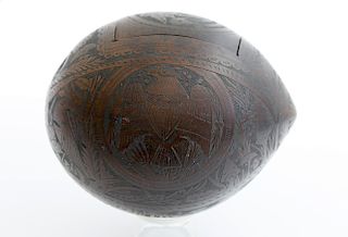 CARVED AMERICAN COCONUT BOX