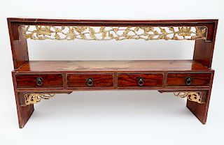 CHINESE CARVED PARTIAL GILT TABLE TOP SHELF