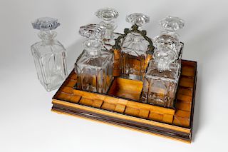 ENGLISH CUT CRYSTAL DECANTERS AND CADDY