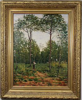 Renault, 19th C. Wooded Pathway with Figure