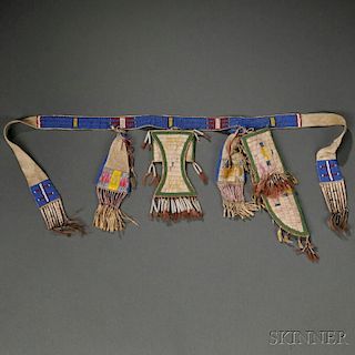 Northern Plains Beaded and Quilled Hide Belt Set