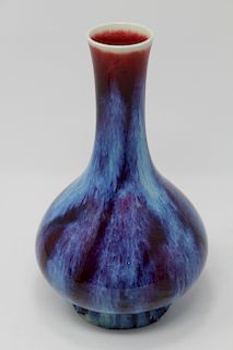 Chinese, Flambe Glazed Gourd Form Vase. Signed