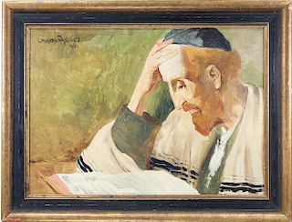 Alfred Lakos (1870 - 1961) Studying a Torah