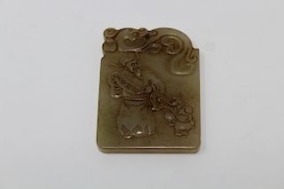 Chinese, Carved Jade Figural Pendant. Signed