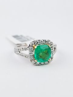 18K White Gold, Emerald & Diamond Ring