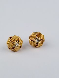 Pair of Vintage Gold Ribbon & Diamond Earrings