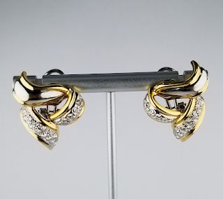 Pair of Diamond & Gold Ribbon Earrings