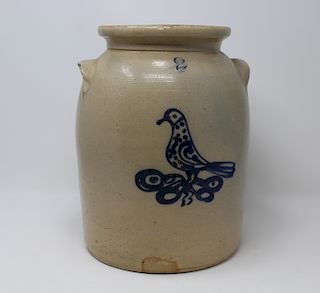 2-Gallon Cobalt Bird Decorated Stoneware Jug
