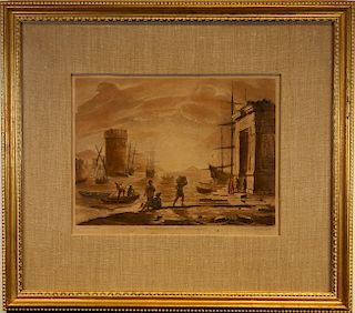 Framed Claude Lorrain Hand Colored Engraving