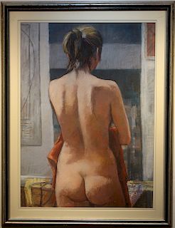Signed, 1985 Large Pastel Painting of a Large Nude