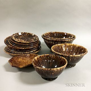 Fifteen Rockingham Glazed Plates and Bowls