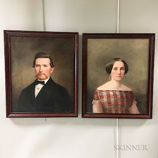 American School, 19th Century  Portraits of a Man and Wife