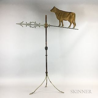 Molded Sheet Copper Cow Weathervane and Lighting Rod