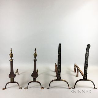 Two Pairs of Brass and Iron Andirons