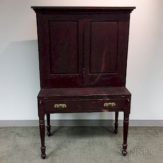 Country Red-painted Pine Desk/Bookcase