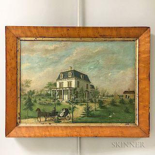 Framed Oil on Canvas Architectural Portrait of a House