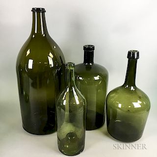 Four Olive Blown Glass Bottles