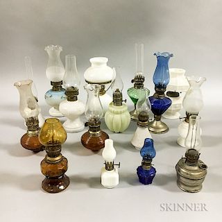 Sixteen Small Pressed Glass Fluid Lamps
