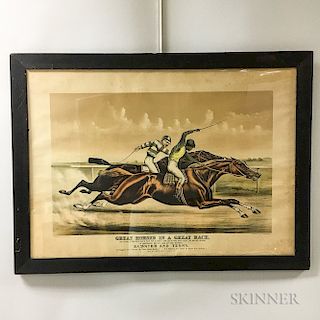 Framed Currier & Ives Great Horses in a Great Race   Lithograph