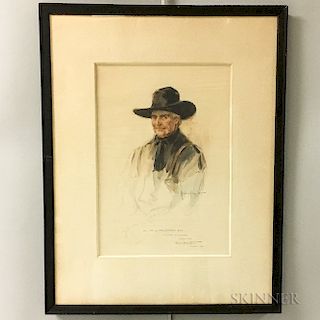 Framed Walter Granville-Smith Watercolor Illustration of a Man with a Cowboy Hat