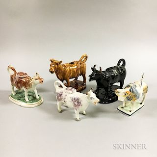 Five Staffordshire Ceramic Cow Creamers