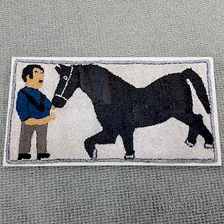 Pictorial Hooked Rug with a Horse and Man