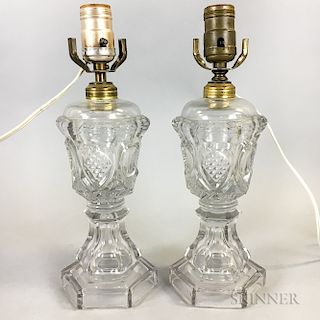 Near Pair of Colorless Pattern Glass Lamps