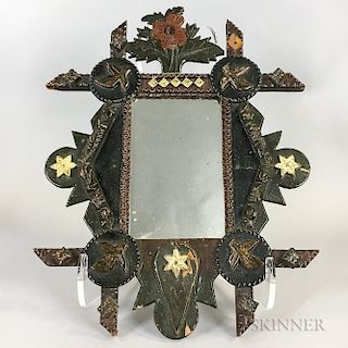 Small Carved and Painted Tramp Art Mirror