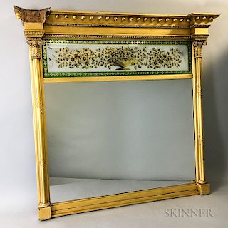 Federal Carved and Gilt Eglomise Overmantel Mirror