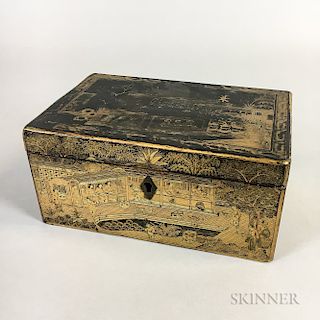 Chinese Export Lacquered and Pewter Tea Caddy