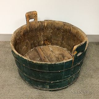 Large Green-painted Pine Stave-constructed Wash Tub