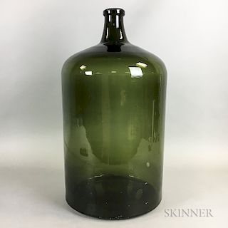 Large Cylindrical Green Glass Bottle