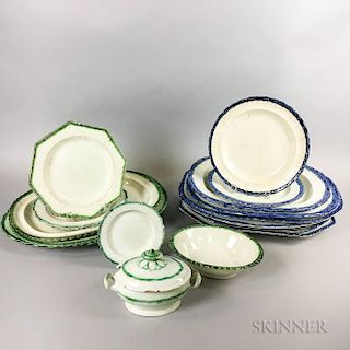 Eighteen Pearlware Platters, Plates, and a Small Covered Tureen