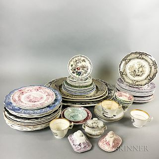 Approximately Fifty-five Transfer-decorated Plates, Platters, and Teacups.  Estimate $200-300