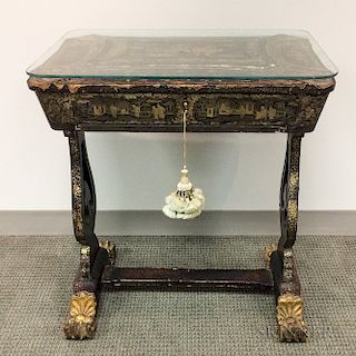 Gilt and Black-lacquered Sewing Table