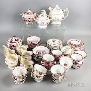 Approximately Seventy-one Pieces of Pink Lustre Ceramic Teaware.  Estimate $200-300