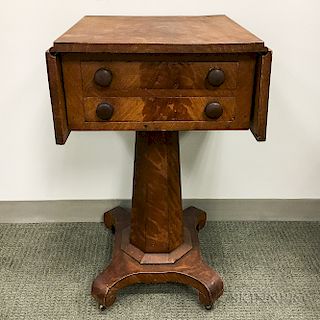 Classical Grain-painted Two-drawer Drop-leaf Worktable