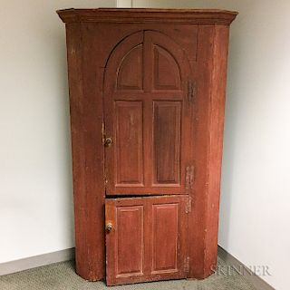 Early Red-painted Pine Corner Cupboard