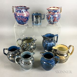 Nine Staffordshire Silver Resist Ceramic Items