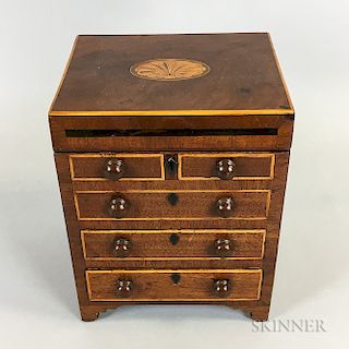 Federal-style Inlaid Mahogany Lift-top Two-drawer Trinket Box