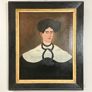 American School, Early 19th Century  Portrait of a Woman with Elaborate Hairdo and Tortoiseshell Comb