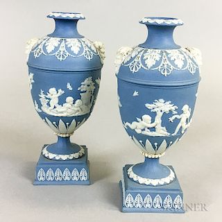 Pair of Small Wedgwood Blue Jasper Urns