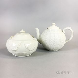 Salt-glazed Ceramic Teapot and Covered Sugar